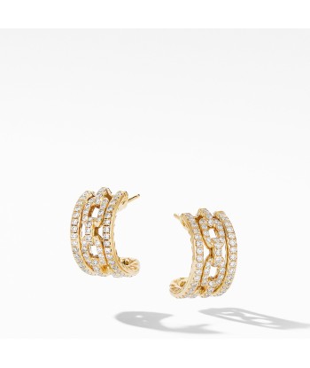 David Yurman Stax Chain Link and Pave Huggie Hoops in 18K Yellow Gold Véritable concentré