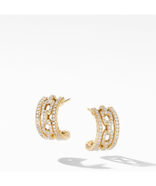 David Yurman Stax Chain Link and Pave Huggie Hoops in 18K Yellow Gold Véritable concentré