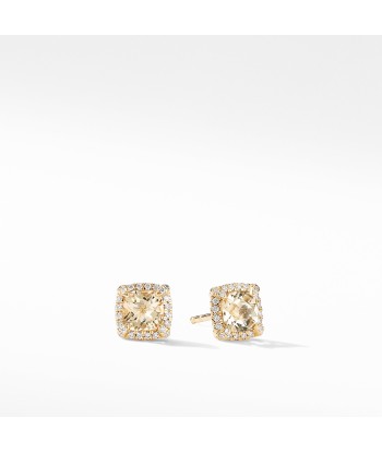 David Yurman Chatelaine Pave Bezel Stud Earrings in 18K Yellow Gold with Champagne Citrine meilleur choix