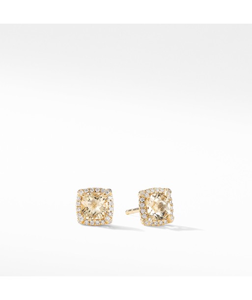 David Yurman Chatelaine Pave Bezel Stud Earrings in 18K Yellow Gold with Champagne Citrine meilleur choix