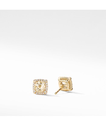 David Yurman Chatelaine Pave Bezel Stud Earrings in 18K Yellow Gold with Champagne Citrine meilleur choix