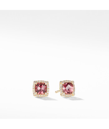 Pre-owned David Yurman Chatelaine Pave Bezel Stud Earrings in 18K Yellow Gold with Pink Tourmaline Jusqu'à 80% De Réduction