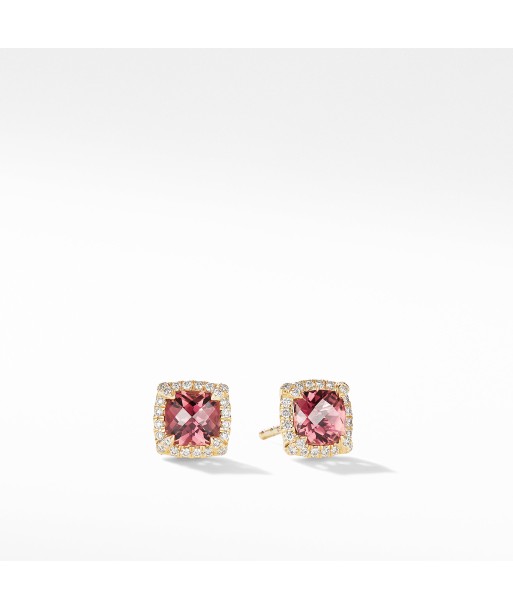 Pre-owned David Yurman Chatelaine Pave Bezel Stud Earrings in 18K Yellow Gold with Pink Tourmaline Jusqu'à 80% De Réduction