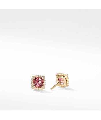 Pre-owned David Yurman Chatelaine Pave Bezel Stud Earrings in 18K Yellow Gold with Pink Tourmaline Jusqu'à 80% De Réduction