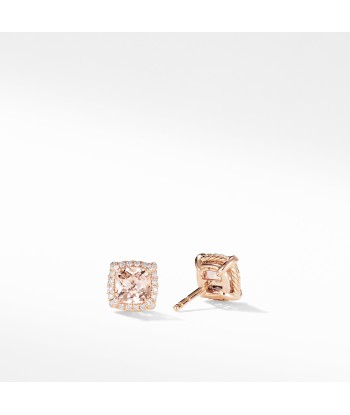 David Yurman Chatelaine Pave Bezel Stud Earrings in 18K Rose Gold with Morganite le concept de la Pate a emporter 