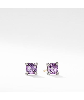 David Yurman Chatelaine 6MM Stud Earrings with Amethyst and Diamonds pas cher