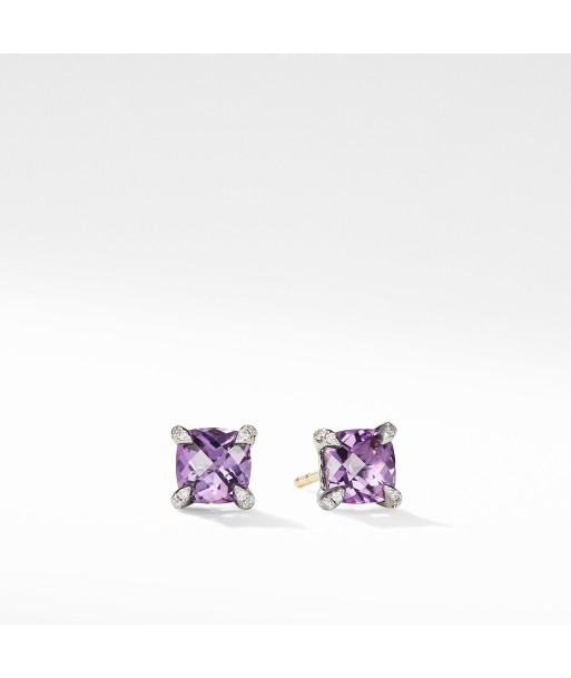 David Yurman Chatelaine 6MM Stud Earrings with Amethyst and Diamonds pas cher