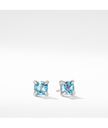 David Yurman Chatelaine 6MM Stud Earrings with Blue Topaz and Diamonds Les êtres humains sont 