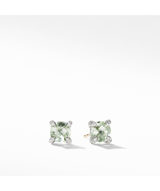 David Yurman Chatelaine 6MM Stud Earrings with Prasiolite and Diamonds solde