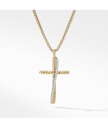 David Yurman Crossover Cross Necklace in 18K Yellow Gold with Pave Diamonds du meilleur 