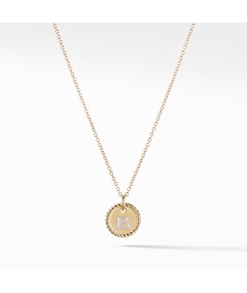 David Yurman Initial "B" Pendant with Diamonds in Gold on Chain de pas cher