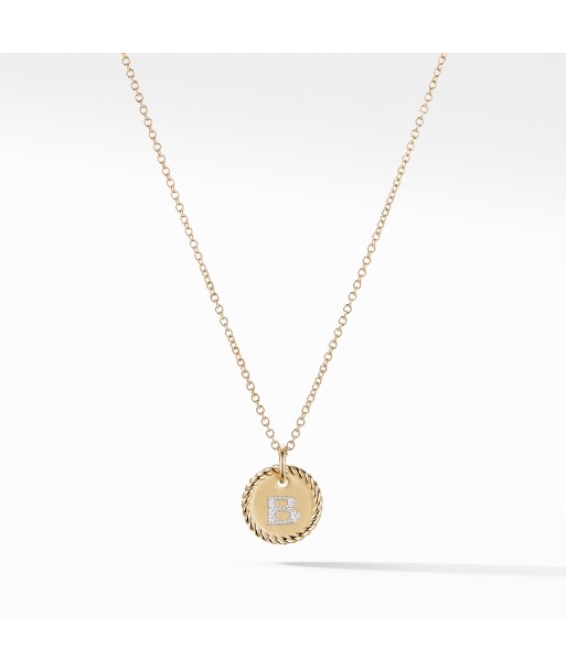 David Yurman Initial "B" Pendant with Diamonds in Gold on Chain de pas cher