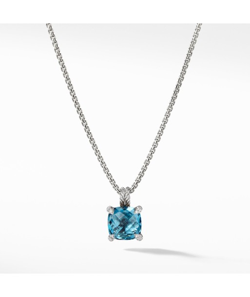 David Yurman Chatelaine Pendant Necklace with Hampton Blue Topaz and Diamonds 11MM Dans la société mordern