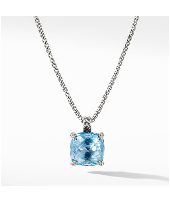 David Yurman Chatelaine Pendant Necklace with Blue Topaz and Diamonds, 14mm en linge