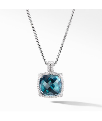 David Yurman Chatelaine Pave Bezel Pendant Necklace with Hampton Blue Topaz Profitez des Offres !