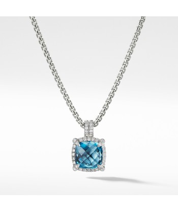 David Yurman Chatelaine Pave Bezel Pendant Necklace with Hampton Blue Topaz and Diamonds 11mm Les magasins à Paris