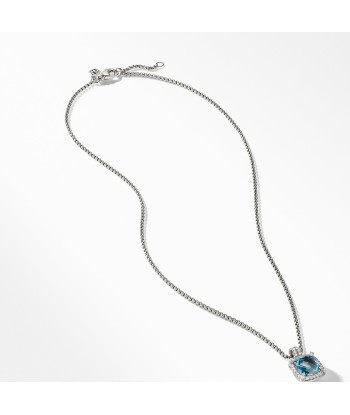 David Yurman Chatelaine Pave Bezel Pendant Necklace with Hampton Blue Topaz and Diamonds 11mm Les magasins à Paris