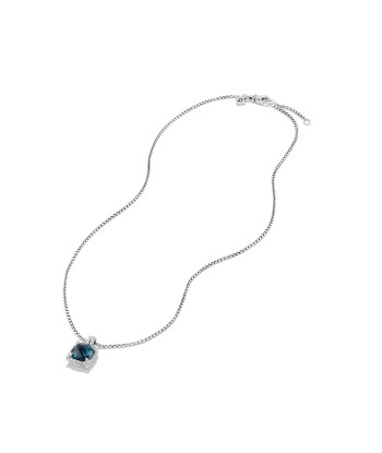 David Yurman Chatelaine Pave Bezel Pendant Necklace with Hampton Blue Topaz and Diamonds 11mm Les magasins à Paris