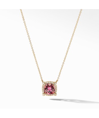 David Yurman Chatelaine Pave Bezel Pendant Necklace in 18K Yellow Gold with Pink Tourmaline Voir les baskets