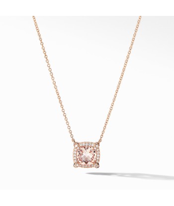 David Yurman Chatelaine Pave Bezel Pendant Necklace in 18K Rose Gold with Morganite en stock