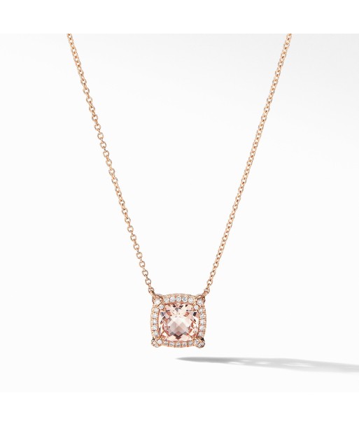 David Yurman Chatelaine Pave Bezel Pendant Necklace in 18K Rose Gold with Morganite en stock