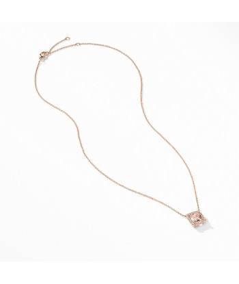 David Yurman Chatelaine Pave Bezel Pendant Necklace in 18K Rose Gold with Morganite en stock