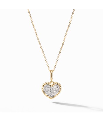 David Yurman Cable Collectibles Pave Heart Charm Necklace in 18K Yellow Gold Fin de série