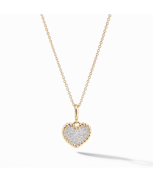 David Yurman Cable Collectibles Pave Heart Charm Necklace in 18K Yellow Gold Fin de série