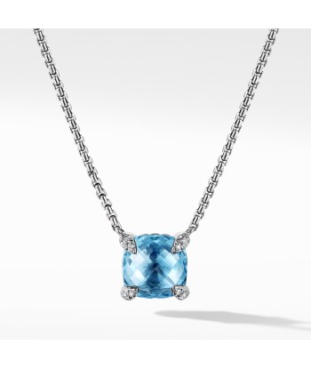 David Yurman Chatelaine Pendant Necklace with Blue Topaz and Diamonds 8mm Pour