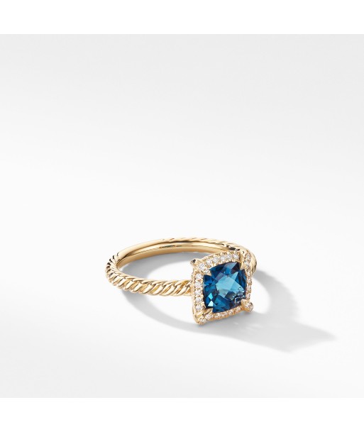 David Yurman Chatelaine Pave Bezel Ring in 18K Yellow Gold with Hampton Blue Topaz à prix réduit toute l'année