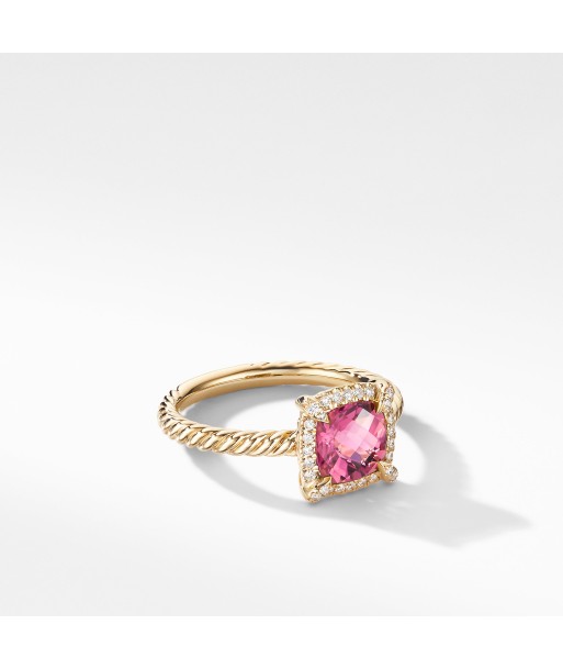 David Yurman Chatelaine Pave Bezel Ring in 18K Yellow Gold with Pink Tourmaline pas cher 