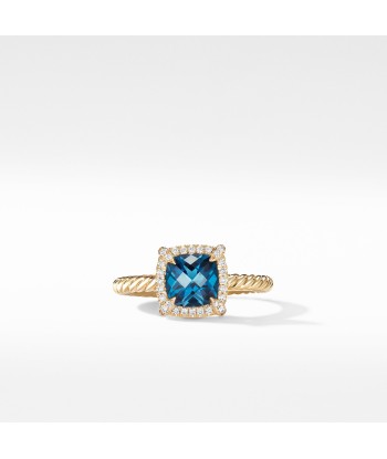 David Yurman Chatelaine Pave Bezel Ring in 18K Yellow Gold with Hampton Blue Topaz à prix réduit toute l'année