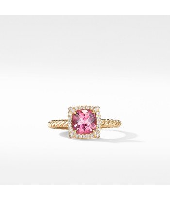 David Yurman Chatelaine Pave Bezel Ring in 18K Yellow Gold with Pink Tourmaline pas cher 