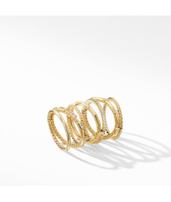 David Yurman Stax Cable and Pave Diamond Ring in 18K Yellow Gold, 12MM brillant des détails fins