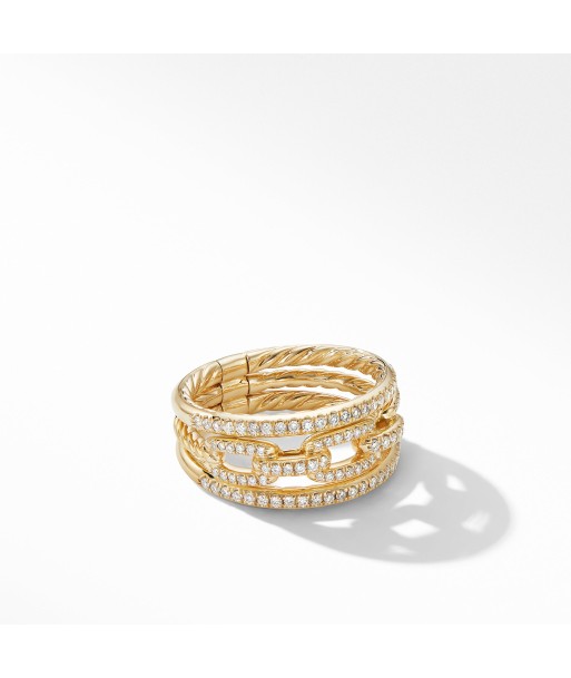 David Yurman Stax Three-Row Chain Link Ring in 18K Yellow Gold and Diamonds, 10MM pas cher