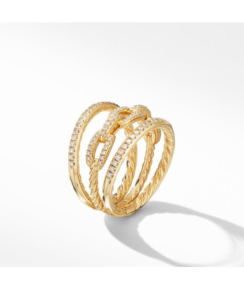 David Yurman Stax Three-Row Chain Link Ring in 18K Yellow Gold and Diamonds, 10MM pas cher