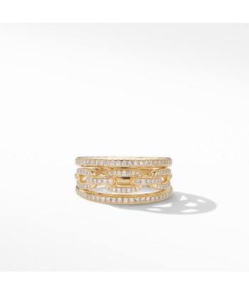 David Yurman Stax Three-Row Chain Link Ring in 18K Yellow Gold and Diamonds, 10MM pas cher