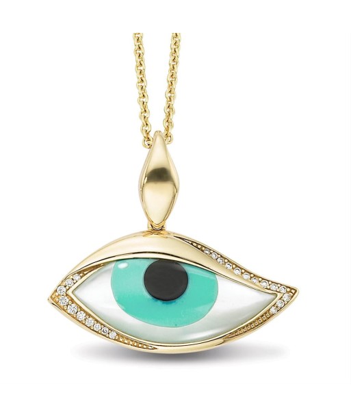 Kabana Kalo Mati 14k Yellow Gold Green Evil Eye Diamond Pendant GPCF485OXCPMW Livraison rapide