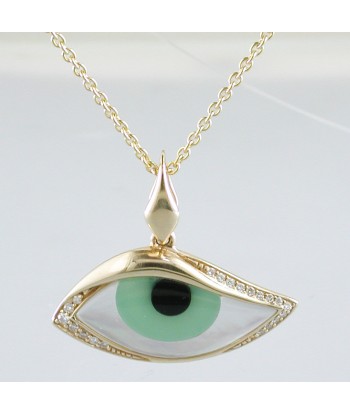 Kabana Kalo Mati 14k Yellow Gold Green Evil Eye Diamond Pendant GPCF485OXCPMW Livraison rapide