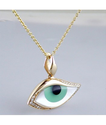 Kabana Kalo Mati 14k Yellow Gold Green Evil Eye Diamond Pendant GPCF485OXCPMW Livraison rapide