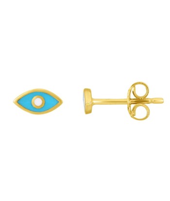 14K Gold Blue Enamel Evil Eye Stud Earrings Les êtres humains sont 