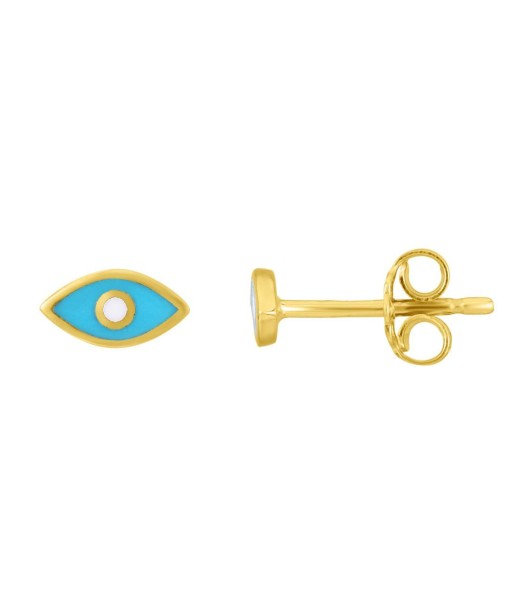 14K Gold Blue Enamel Evil Eye Stud Earrings Les êtres humains sont 