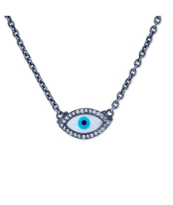 Lika Behar Evil Eye Necklace Oxidized Silver with White Sapphires Les magasins à Paris et en Île-de-France