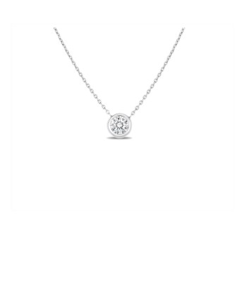 Roberto Coin 18K White Gold Solitaire Bezel Necklace français