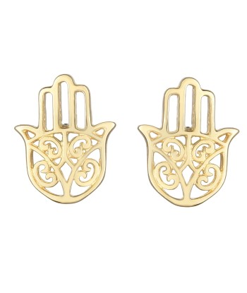 14k Yellow Gold Hamsa Stud Earrings Amélioration de cerveau avec