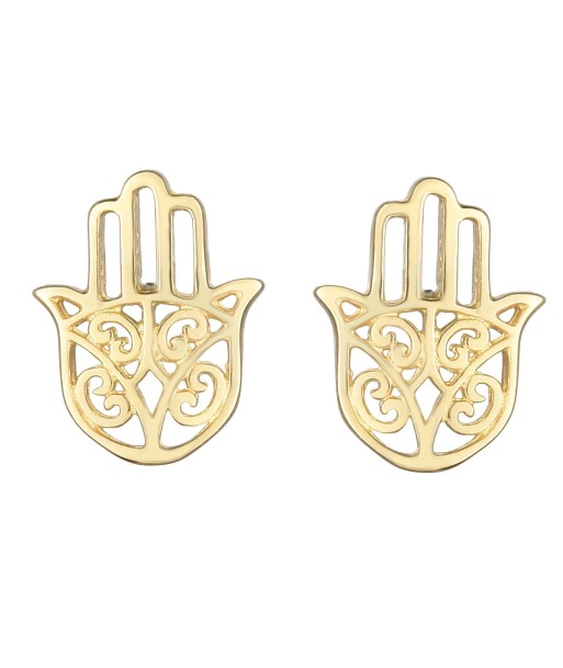 14k Yellow Gold Hamsa Stud Earrings Amélioration de cerveau avec