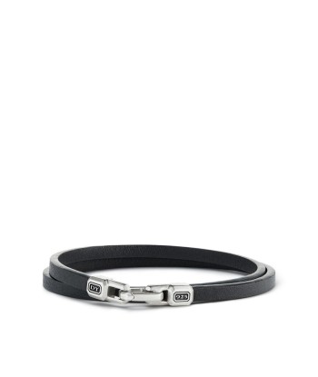 Mens Streamline Black Leather Double Wrap Bracelet À commander