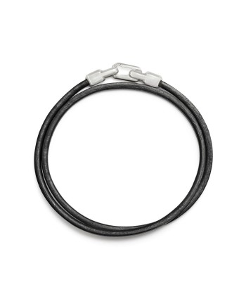 Mens Streamline Black Leather Double Wrap Bracelet À commander