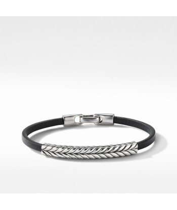 Mens Chevron Black Leather ID Bracelet de pas cher