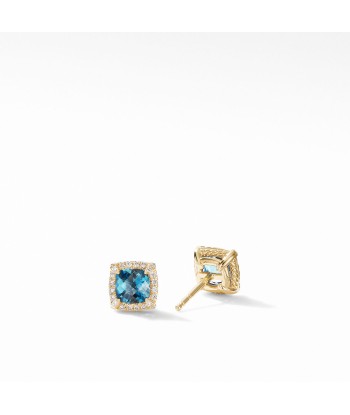 David Yurman Chatelaine Pave Bezel Stud Earrings 18k Gold London Blue Topaz Amélioration de cerveau avec